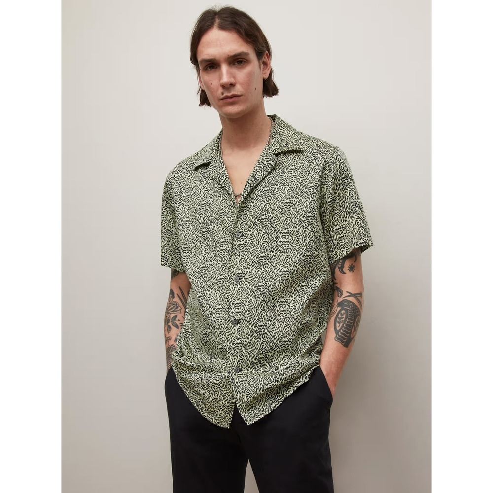 John Varvatos Danny Camp Shirt Mens Size XL Lime Light Short Sleeve Yellow Black